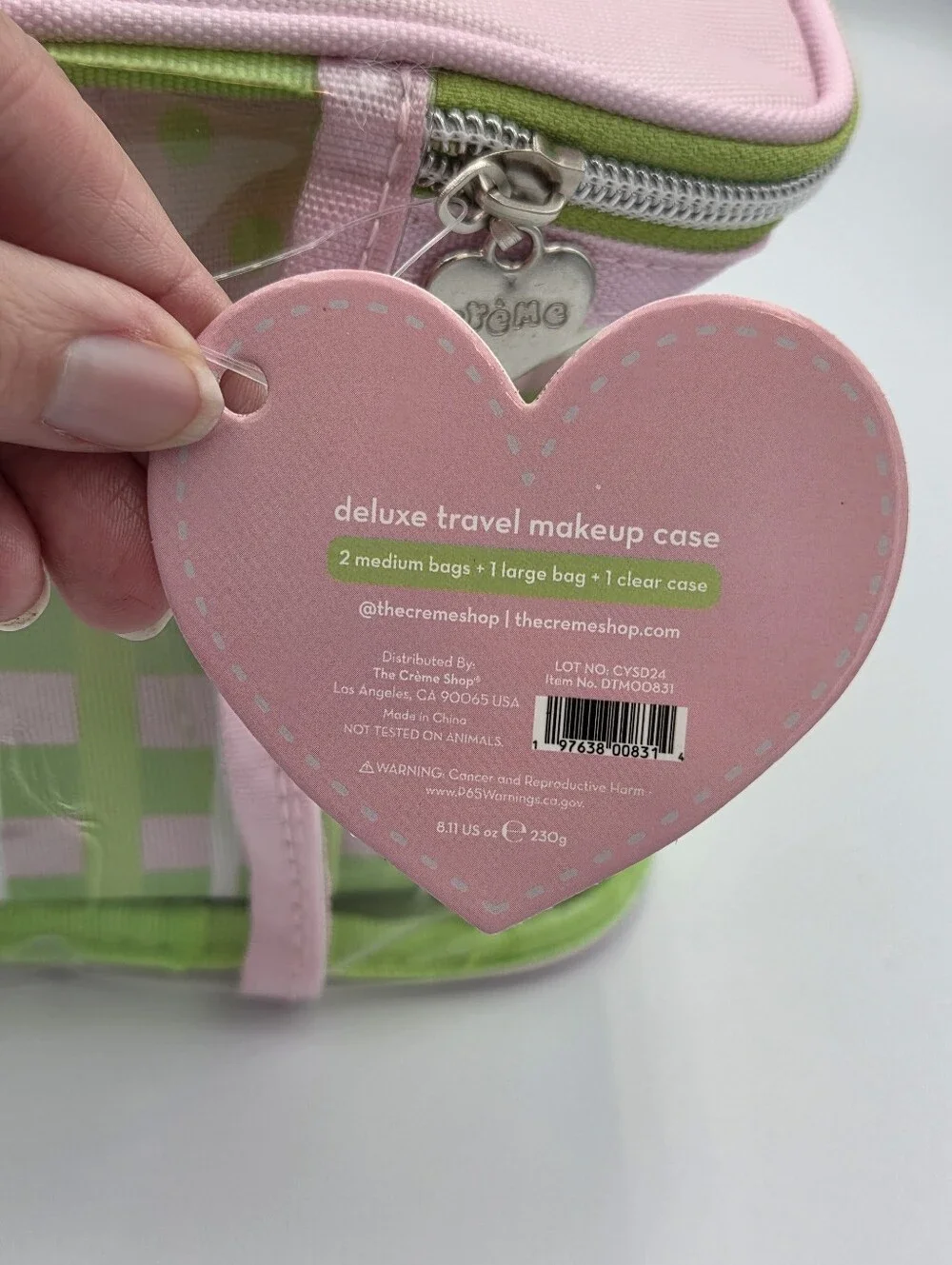 The Creme Shop Pink & Light Green Travel Cosmetic 3 Piece Set Nwt